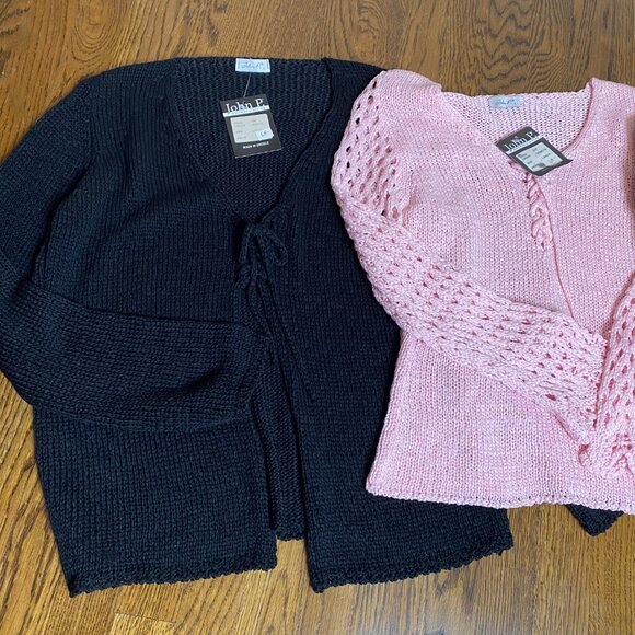 (3) John P. cardigan sweater & pullover L womens NWT Greece tan pink black - Picture 3 of 12